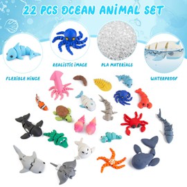 BEYONGME 22PCS Ocean Animal Set, 3D Printed Mini Sea Animals Articulating Flexible Fidget Toys, Cute Animal Figurines Toys Birthday Office Desktop Home Decoration