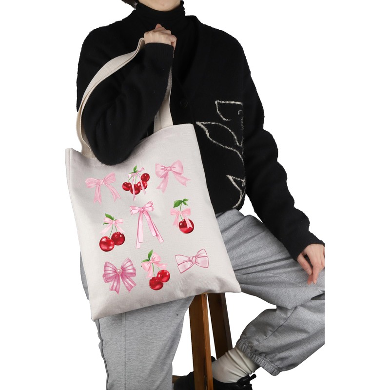 Pyoul Pink Bow Cherry Handbag Gift for Cherry Lovers Aesthetic