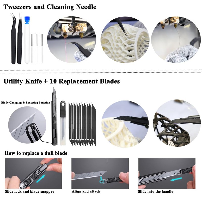 62PCS 3D Printer Tool Kit, 3D Post-Processing Accessories with Hand