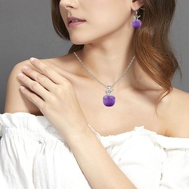 Vivaday Amethyst Apple Pendant Necklace and Earrings Set | Luxurious Purple Apple Crystal with Zircon Inlay | Brass Jewelry Gift for Women YA4030