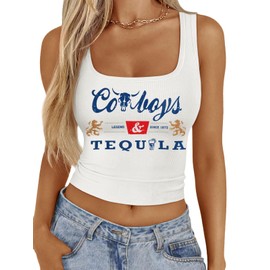 Western Cowgirl Tank Tops Women Country Music Crop Top Sleeveless Cowboy Graphic Cami Shirt White