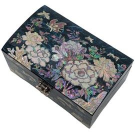 February Mountain Mother of Pearl Jewelry Box for Women Jewelry Storage Holder Display for Ring Earrings Necklace Bracelet Bangle Watch (Teal Blue)