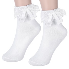 Tyqour Lace Ruffle Socks for Women White Frilly Ankle Socks Cute Lolita White Frilly Socks Vintage Style, Soft, Breathable for All Seasons