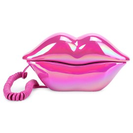 Tonysa WX-3016 Lip Phone, Electroplating Rose Red Unique Lip Shape Home Phone Flocking Retro Support Number Storage Switch Phone Decoration for Home Hotel