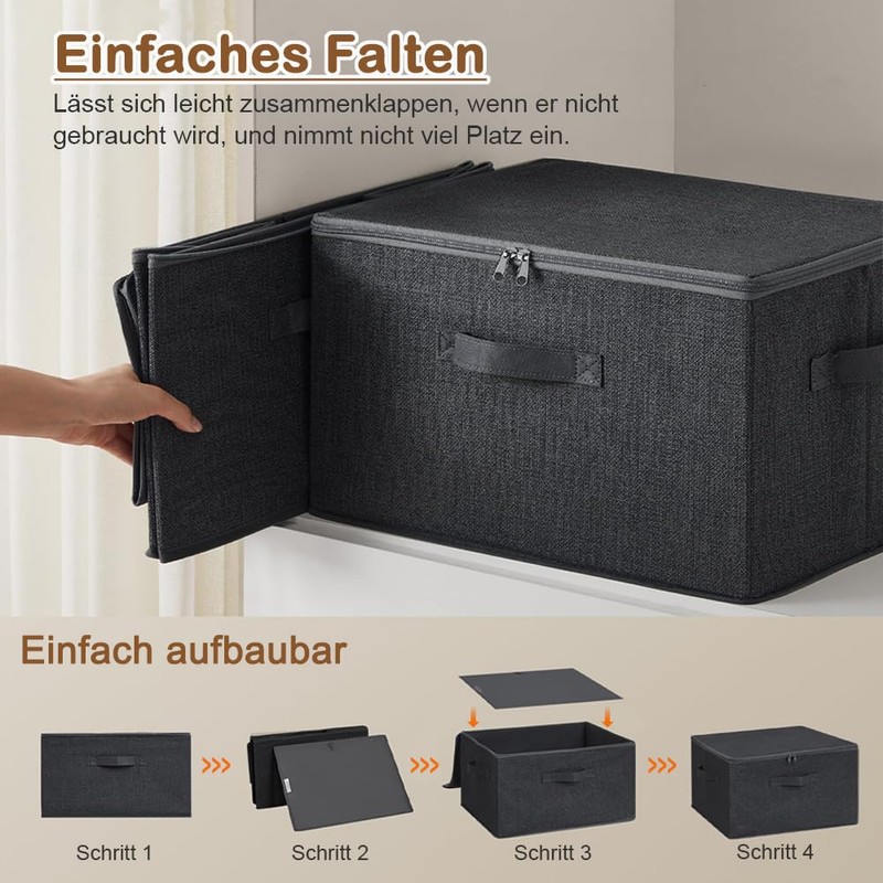 Exquilnova Pack of 2 Storage Boxes with Lid Fabric, Stackable