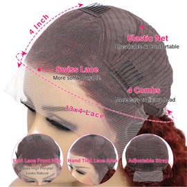 htsly Reddish Brown Lace Front Wigs Human Hair Pre Plucked Water Wave Wig Auburn Colored 13x4 HD Lace Frontal Wig for Black Women Copper Red Curly Wig 22 Inch