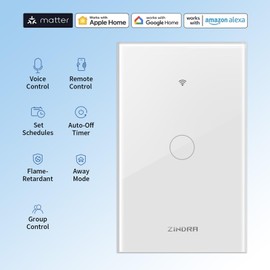 Smart Touch Wall Light Switch with Matter, Tempered-Glass Panel, Neutral Wire Required, Single-Pole, 2.4GHz Wi-Fi, App/Voice Control with Alexa/Google/Apple Home, Timers & Schedules White – 1 Gang