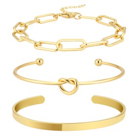 Reoxvo Gold Bracelet Set for Women Stack 14K Gold Charm Bangle Bracelets for Women Trendy Chunky Gold Paperclip Chain Bracelets Jewelry for Women