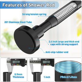 Shower Curtain Rod Adjustable 29-86 Inches, Spring Tension Shower Rod Stainless Steel 1 Inch Diameter Telescoping Curtain Rod for Bathroom, Windows Wardrobe, Non Slip, No Drilling, No Rust, Black