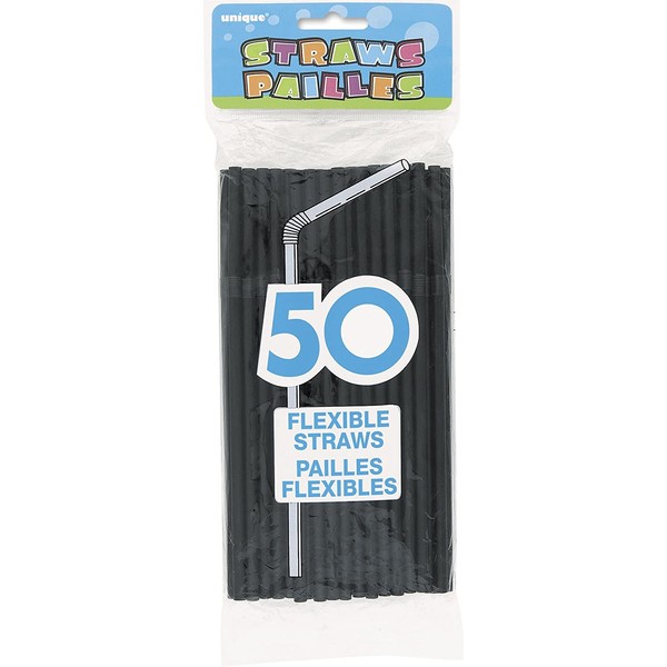 Black Flexible Party Straws, 1 Pack