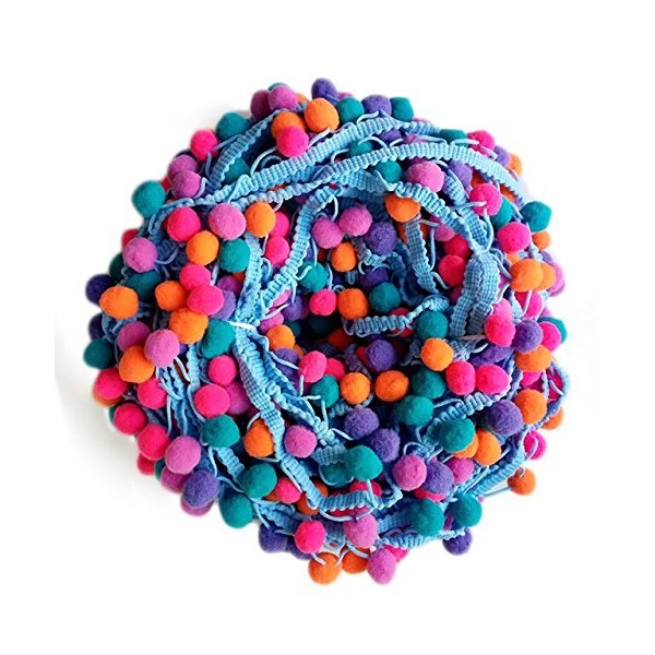 Yalulu 5 Yards Mini Rainbow Pom Pom Tassel Pompom Trim