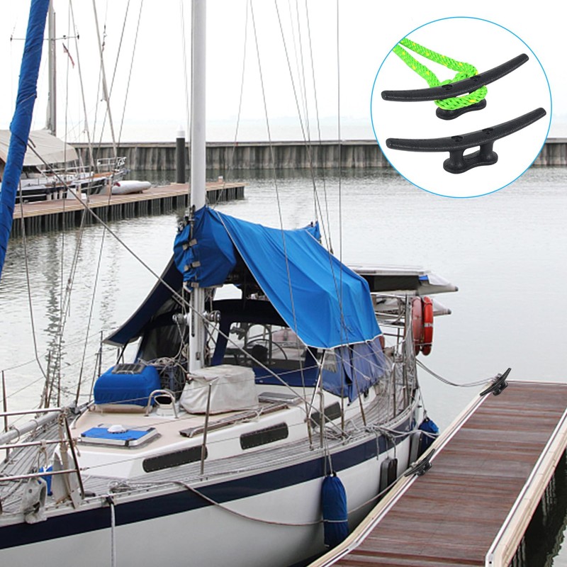 BALAVA 8 Inch Boat Cleats,Electrophoretic Coated Black Dock Cleats, Rope