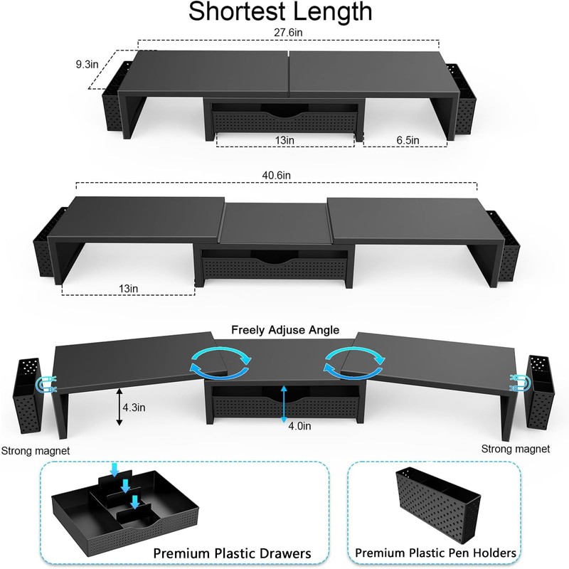 gianotter Dual Monitor Stand Riser, Desk Organizer With Drawer and