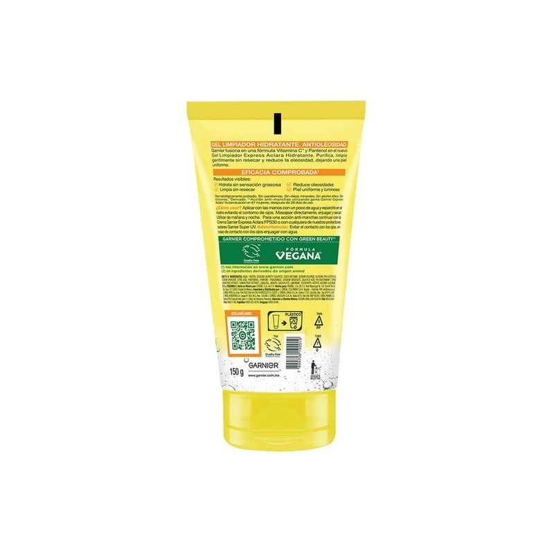 Gel limpiador facial Garnier skin active express aclara efecto hidratante