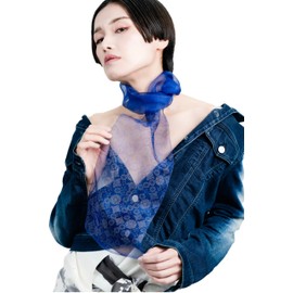 [WP ZEN] Art Scarf, 100% Silk, Made in Japan, Handicraft, Women's, Silk, Luxury, Organza Gift, UV Protection, Thin, Twily, Chief, Spring, Summer, 35.4 x 7.9 inches (90 x 20 cm), blue