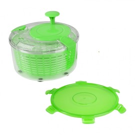 Genius Salad Spinner 4-Piece Capacity 2.4 L with Keeping Lid Transparent White Green Non-Slip 2 in 1 Spinning Salad Bowl for Washing Dry Serving