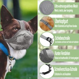 Muzzle for Dogs, Breathable Mesh Muzzle for Large Dogs, Medium Dogs, Adjustable Dog Muzzle for Small, Medium and Large, Prevents Biting, Chewing (Grey, M)