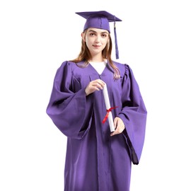 Bachelor Graduation Cap & Gown 2025 Year Charm Included for College or High School Graduates (45" (Fit 5'0"~5'2"), Purple)