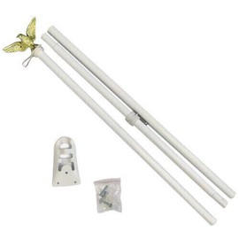 Trade Winds 6ft Flag Pole 6' White Outdoor Steel Wall Hanging Flag Pole Eagle Top w/Bracket