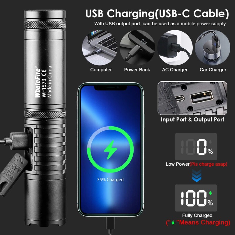 50000000Lumen Super Bright LED Tactical Flashlight Rechargeable LED Work Light