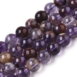 ZEMRIO 6 mm Natural Purple Rutilated Quartz Gemstone Beads for Jewellery Making DIY Bracelet Necklace Round Beads (Purple Rutilated Quartz, 6 mm)