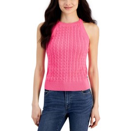 Nautica Jeans Women's Round-Neck Cotton Sleeveless Cable-Knit (Sangria Sunset, Small)