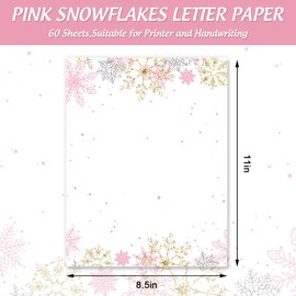 60 Sheets Winter Stationery Letterhead Paper Single-Sided Print Christmas Pink Snowflake Letter Writing Paper for Notes Greeting Cards Invitation Office Printing, 8.5 x 11 Inch
