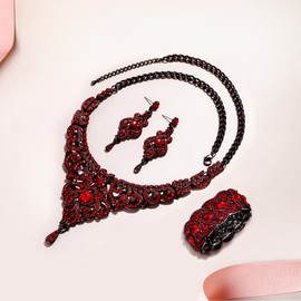 EVER FAITH Statment Jewellery Set Crystal Retro 1920s Vase Art Deco Bridal Prom Necklace, Earrings and Stretch Bracelet Set for Women Wedding Party Clear Silver Tone, Crystal, No Gemstone