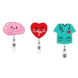 Nurse ID Badge Holder, Pack of 3 Nurse Badge Reel, Retractable Badge Holder, Cartoon ID Badge Holder with Clip for Nurse, Doctor, Teacher