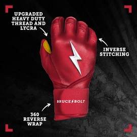 BRUCE BOLT Original Series Long Cuff Red Batting Glove - Red Youth Large