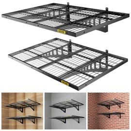 Aecxm 2 Pack-2x3ft Wall Garage Storage Shelf, Adjustable Sliding Rail Design Garage Wall Shelf, for Tool Room, Storage Garage Wall Storage Shelf (Black)