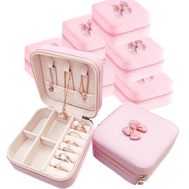 Travel Jewelry Case Bridesmaid Gifts Box,6 Pack Mini Travel Jewelry Case, PU Leather Earring Storage Box, Earring Organizer Box Bulk, Portable Travel Jewelry Holder Travel Accessories (6, White)