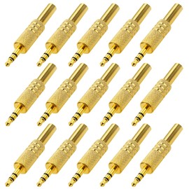 KUOQIY 15 PCS 3.5mm 3 Pole TRS Male Plug, Metal Audio Soldering Headphone Jack Plug with Spring, Metal Audio Soldering Adapter Converter, for Headphone Headset Earbud Earphone, Gold-Plated