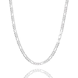 ASDULL 925 Sterling Silver 4mm Figaro Link Chain Necklace for Men Women Diamond Cut Silver Link Chain 18 Inches