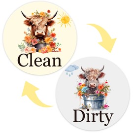 Funny Highland Cow Clean Dirty Magnet for Dishwasher, Dishwasher Magnet Clean Dirty Sign, Cute Farm Animals Double Sided Strong Magnetic Dish Washer Sign Indicator for Kitchen Refrigerator Decor