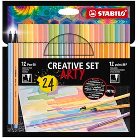 STABILO ARTY - Set con 24 unidades, 12 colores de point 88 y 12 colores de Pen 68