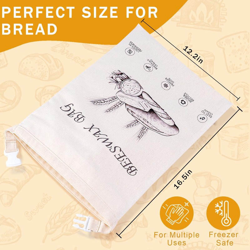 2-Pack Reusable Beeswax Bread Bags for Sourdough & Homemade Bread，Cotton