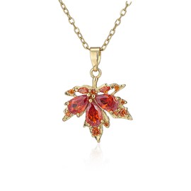 Solighter Maple Leaf Stud Earrings Necklace for Women Crystal Rhinestone Glitter Fall Autumn Leaves Pendent Necklace Earrings Party Accessories (Red C)