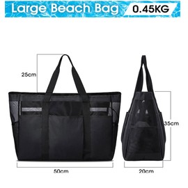 Wanlxc Mesh Beach Bag XXL Family with Zip, Shopper Women's Large Swimming Bag, Lightweight Beach Bag, Waterproof Foldable Shoulder Bags, Shopping Bags for Travel, Shopping and Everyday Use