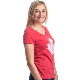 Canada Pride | Vintage Style, Retro Canadian Maple Leaf Women's V-Neck T-Shirt-(Vneck,S) Heather Red