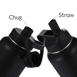 Pain4Gain Stainless Steel Sports Water Bottle - 32 Oz with Double Insulation and 2 Lids with Straw, Black