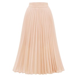 DRESSTELLS Pleated Midi Long Skirts for Women, Aline High Waisted Summer Flowy Chiffon Boho Swing Skirt 2025 Office Work Champagne S