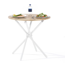 Mid Century Modern 31.5" Small Round Dining Table,Simple Style Circle Top with White Metal Legs for 2-4, Space Saving for Dining Living Room, Kitchen Apartment,(Oak White)