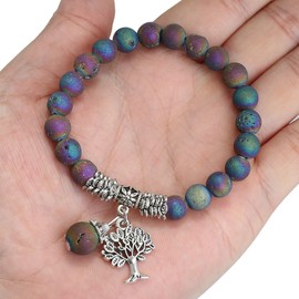 Mookaitedecor Tree of Life 8 mm Gemstone Bracelets Natural Healing Crystal Genuine Stone Bead Birthstone Stretch Bracelet for Men and Women, Iron