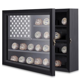 Championship Ring Display Case 22 Ring Posts Baseball Ring Holder Wall Mounted Wooden Sports Ring Box with Locks for Softball Basketball Football Award Rings Fan Souvenirs 10.7 x 15 x 2.6