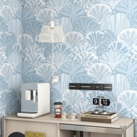 Blue Wallpaper Peel and Stick Wallpaper 17.3"x393" Boho Contact Paper for Cabinets Modern Self Adhesive Removable Wallpapers for Bedroom Waterproof Coastal Shell Wall Paper Home Decor Vinyl