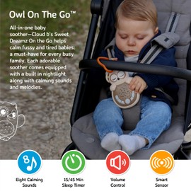 Cloud b Travel Comforting Sound Machine w/Calming Light | 4 White Noise and 4 Lullabies | Re-Activating Smart Sensor | Sweet Dreamz Owl On The Go