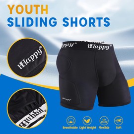 IHAPPY Youth Sliding Shorts with Soft Protective Athletic Cup, Boys Padded Slider for Baseball, Football, Lacrosse Black