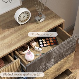 Hadulcet 6 Drawer Dresser for Bedroom in Dark Wood, Fluted Modern Chest of Drawers with Push to Open Storage, 47” Handleless Wooden Dresser TV Stand for Living Room or Entryway