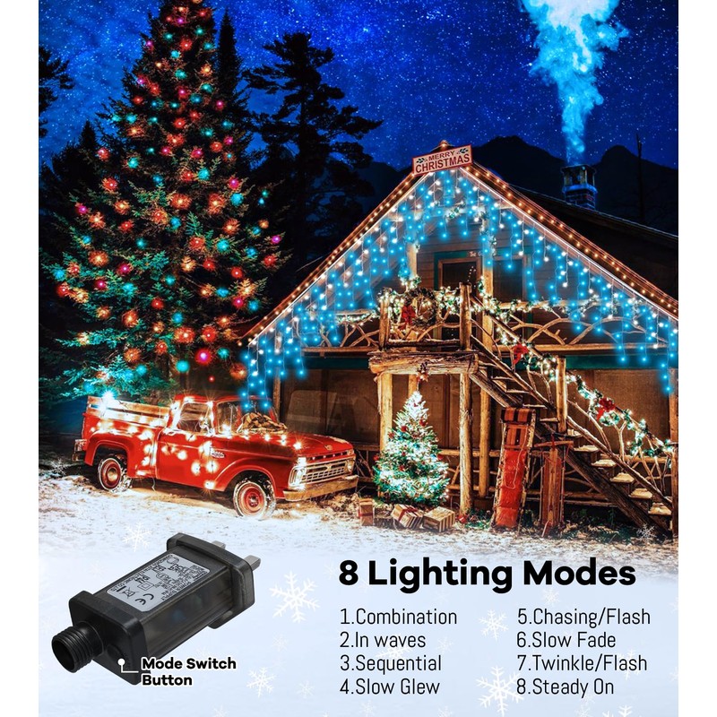 Icicle Outdoor Christmas Lights,460LED 17.5M/57ft Christmas Decorations Lights Plug in,Blue